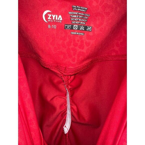 Zyia Light N Tight Cross Front Red Leopard Ruched Back Hi-Rise Leggings Sz 8-10 - Picture 8 of 16